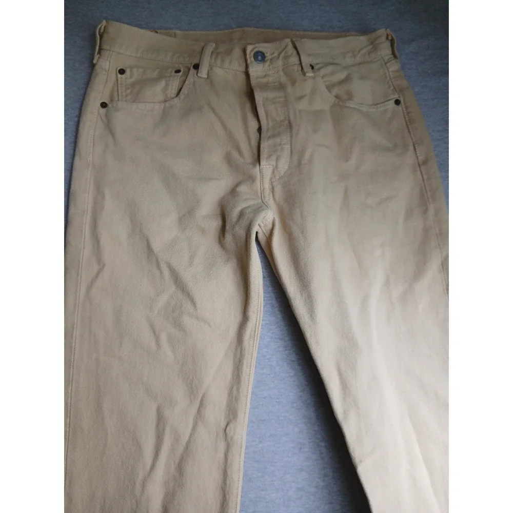 Levis 32x36 Jeans 501 Khaki Medium Wash Straight Leg Button Fly Western Cowboy